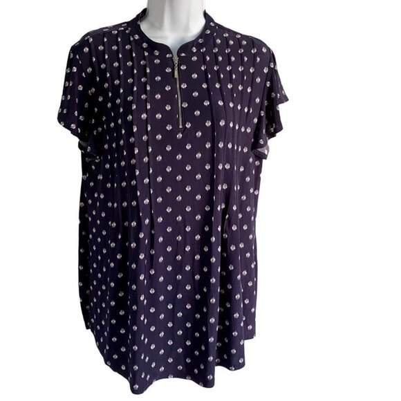 Ava & Grace Short Sleeve Blue White Top with Quarter Zipper Women's Medium - Picture 2 of 9